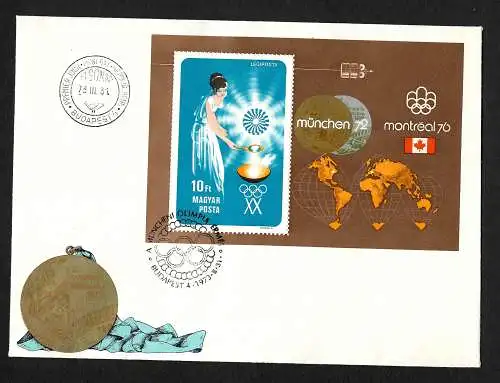 Ungarn: Olympiade München 1972 + Montreal 1976, Block #96A, FDC
