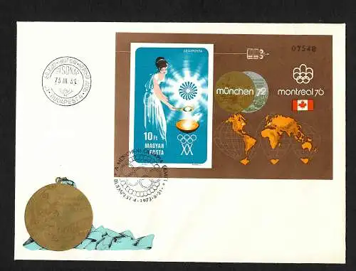 Ungarn: Olympiade München 1972 + Montreal 1976, Block #96B, FDC