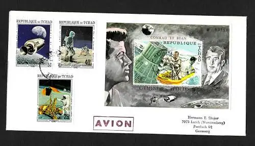 Tschad: Apollo 11+12, Block #6A und #291-293 als FDC 1970
