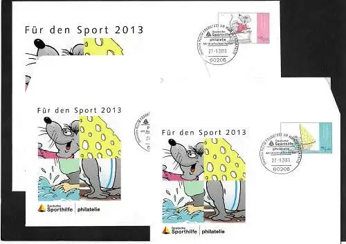 Bund 2013: Für den Sport - Sporthilfe - 3x Briefe mit Sonderstempel Frankfurt/M