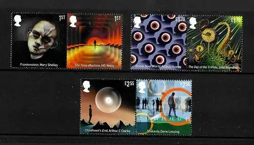GB: Science  Fiction: Frankenstein, Time Machine, Shikasta, ... 6 stamps mnh