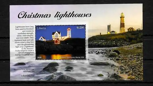 Liberia: Christmas lighthouses: Weihnachtliche-Leuchttürme, Block, mnh