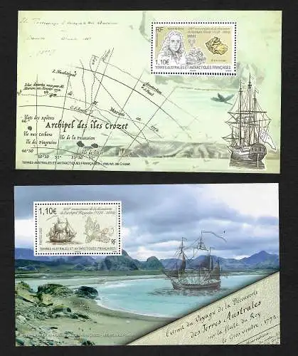 TAAF: Kerguelen und Grozel Archipel - Entdeckung, 2x Blöcke, mnh