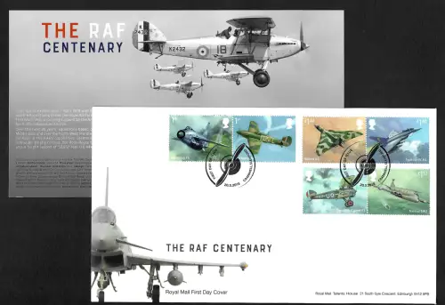 GB: 2018: 100 Jahre Royal Air Force- Centenary, 6 stamps, FDC