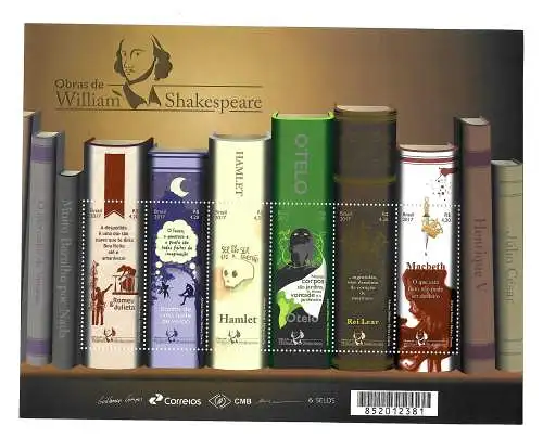 Brasilien 2017: Obras de - Werke von - William Shakespeare, block mnh