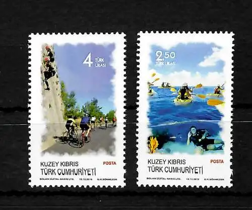 Türkei: Outdoor Sportarten, 2 Briefmarken, Zypern, postfrisch