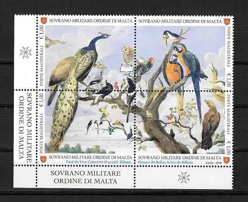 Malta: Vögel, 4 Briefmarken zu einem Block, postfrisch