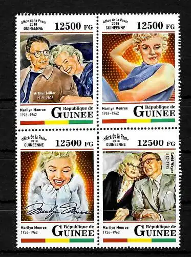 Guinea: Schauspielerin Marilyn Monroe, 4 Briefmarken, postfrisch