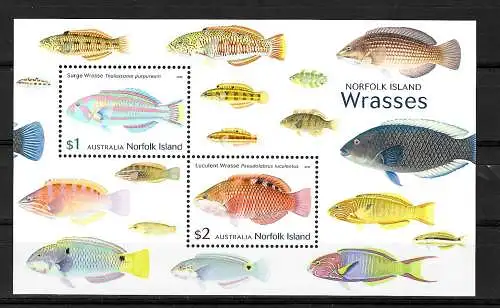 Australien 2018: Farbenfrohe Lippfisch, Norfolk Island, Wrasses, Block **