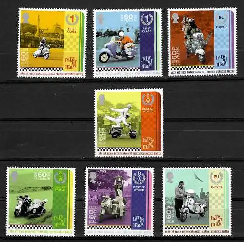 Isle of Man: Fahrzeuge: Alte Motorroller, 8 Briefmarken, postfrisch