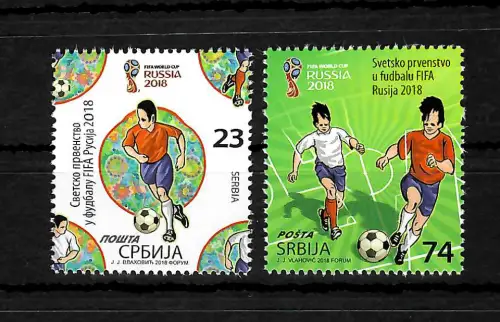 Serbien: Fußball WM 2018 in Russland, postfrisch 2 Briefmarken
