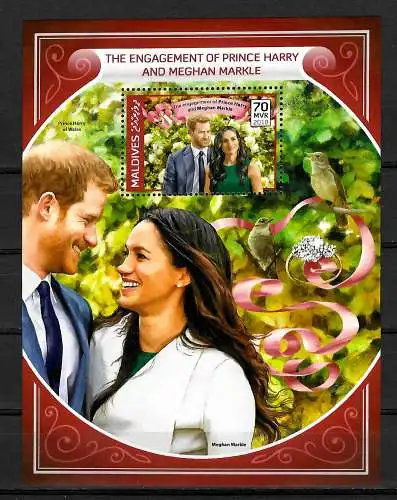 Malediven: Königliche Verlobung: Meghan Markle und Prinz Harry, 2018, mnh, **