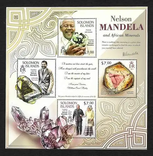 Solomon Inseln: Nelson Mandela and African Minerals, 2013 postfrisch, **, Block