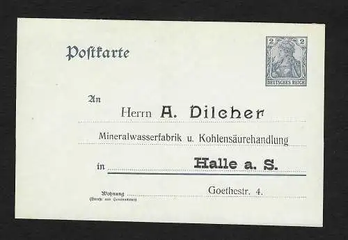 DR: Ganzsache von 1902 an Mineralwasserfabrik und Kohlensäuehandlung ungebraucht