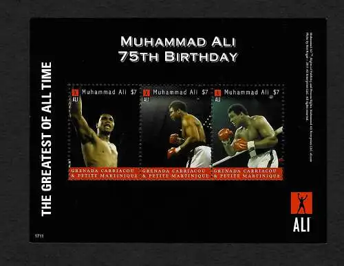 Grenada: Muhammad Ali, The Greatest of all the time, 3 stamps Block postfrisch