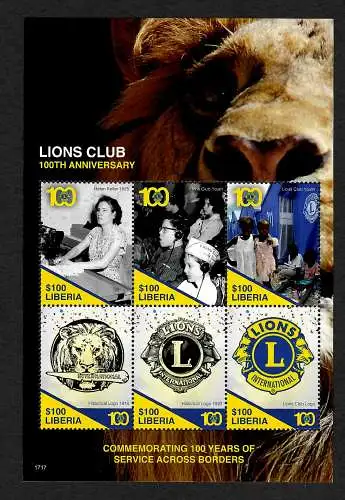 Liberia: Lions Club: 100th Anniversary, postfrisch, mnh