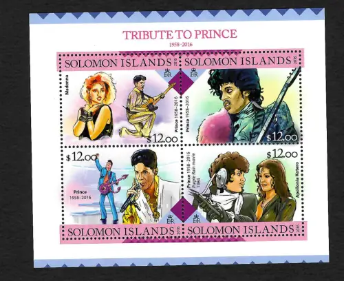 Solomon Inseln: Tribute to Prince, Rogers Nelson, Block mit 4x Marken postfrisch