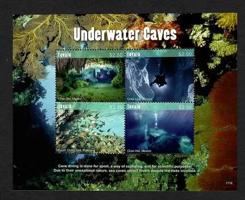 Tuvalu: Underwater Cvaes, Unterwasser Höhlen, Block postfrisch