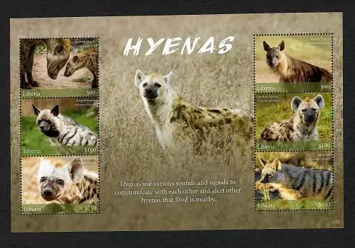 Liberia: Hyänen, Hyenas, Block postfrisch