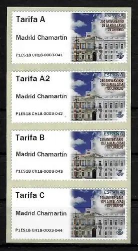 Spanien: 250 Jahre königliche Post, 4 Briefmarken, postfrisch