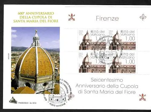 Vatikan: 600 Jahre Kuppel von Santa Maria del Fiore, Block FDC