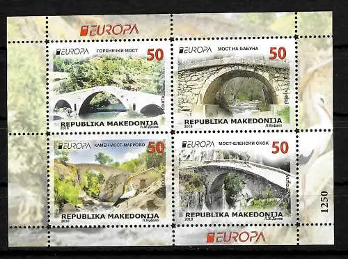 Makedonien: Europa 2018, Brücken, Block mit 4 Marken postfrisch