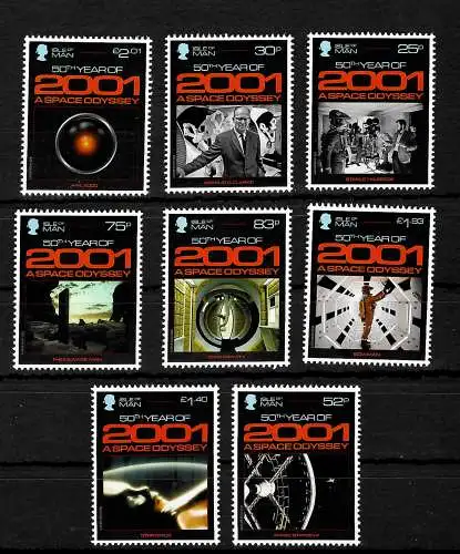 Isle of Man: 50th year of 2001 a space Odyssey, 8 stamps, postfrisch