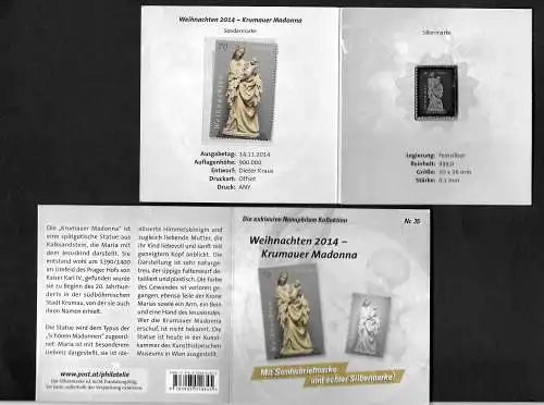 Österreich: Weihnachten 2014, Krumauer Madonna mit Silber Briefmarke, postfrisch