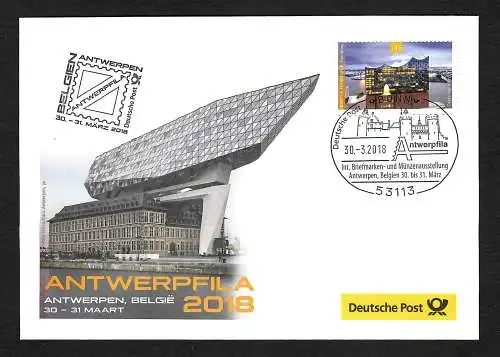 Bund: 2018: Antwerpfila, Antwerpen, Briefmarkenausstellung, Ausstellungsbeleg