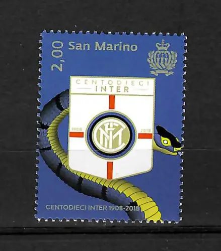 San Marino: 2018: Fussball: 110 Jahre Inter Mailand, postfrisch