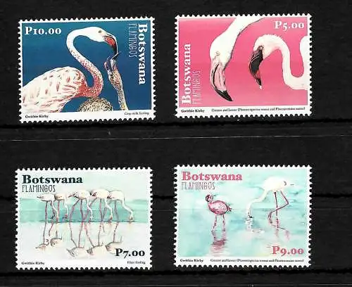 Botswana: Gefährdete Vögel, Flamingos, 4x Briefmarken postfrisch