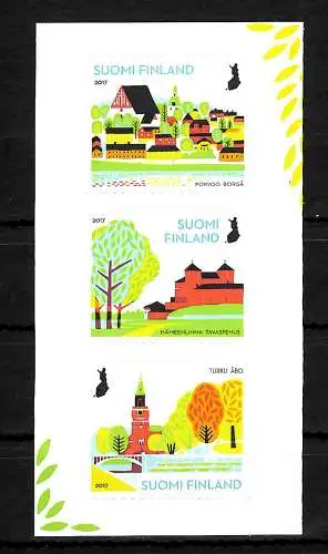 Finnland: Nationale Stadtparks 2017, 3x selbstklebende Briefmarken, postfrisch