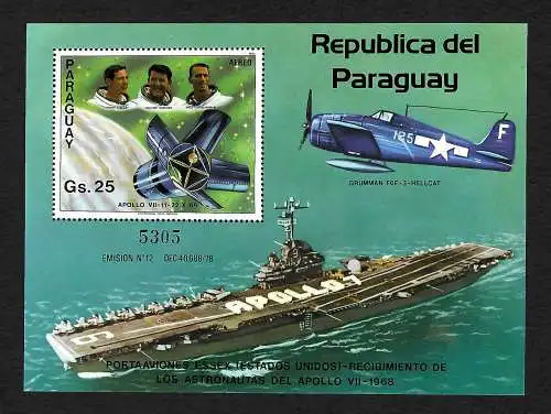 Paraguay: Apollo 7, Flugzeugträger und Flugzeuge, Block #390, postfrisch