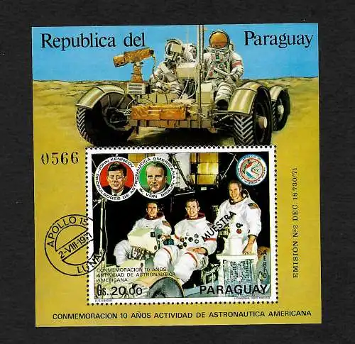 Paraguay: Apollo 15, Astronauten, Block #179, MUESTRA, **