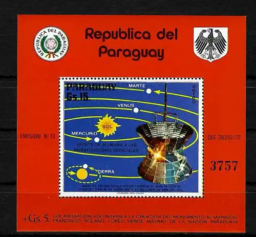 Paraguay Sondensonde Helios, Block #251, postfrisch