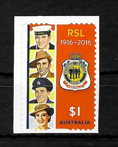 Australien 2016: RSL, 100 Jahre Veteranenorganisation, postfrisch