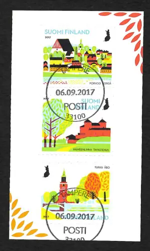 Finnland: Nationale Stadtparks 2017, 3x selbstklebende Briefmarken, gestempelt