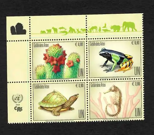 UNO Wien 2018: Gefährdete Arten, Block: Schildkröte, Frosch, Seepferd, **