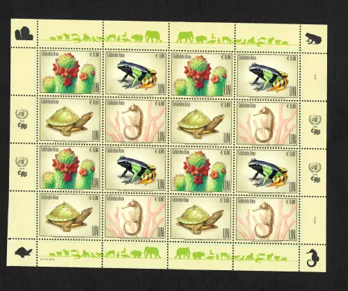 UNO Wien 2018: Gefährdete Arten, Block: Schildkröte, Frosch, Seepferd, Bogen, **