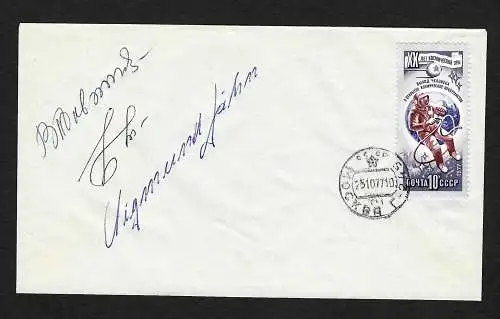 Russland Jähn, Bykowski, Iwantschenkow, Autogrammbeleg, Original Unterschriften