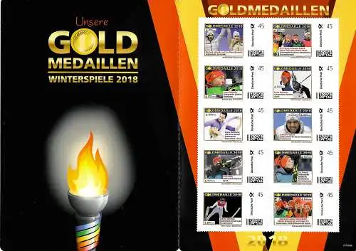 Bund: Sporthilfe großes Markenheftchen: Gold Medaillen Winterspiele 2018