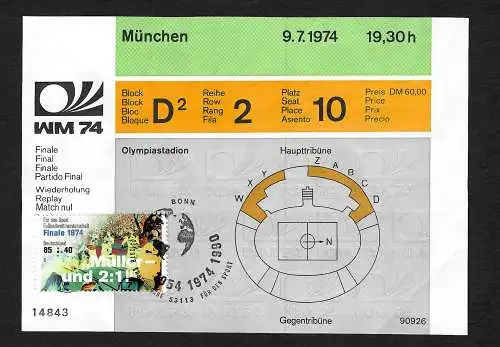 Bund: Original Eintrittskarte WM 1974 Finale, Olympiastadion als FDC 1990