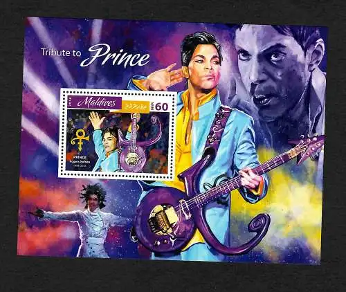 Malediven: Prince - Roger Nelson,  60. Geburtstag, Block postfrisch
