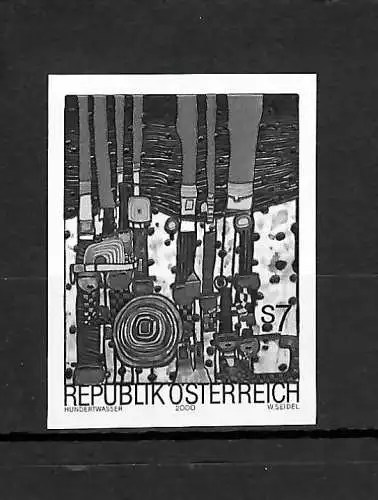 Österreich 2000: Blue Blues: Freidensreich Hundertwasser Schwarzdruck #2318