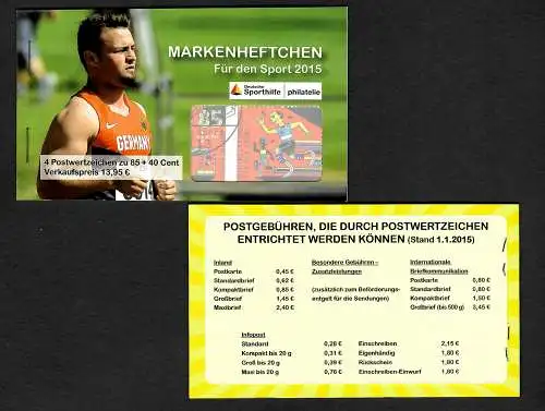 Bund 2015: Leichtathletik,  Sporthilfe Markenheftchen, gestempelt