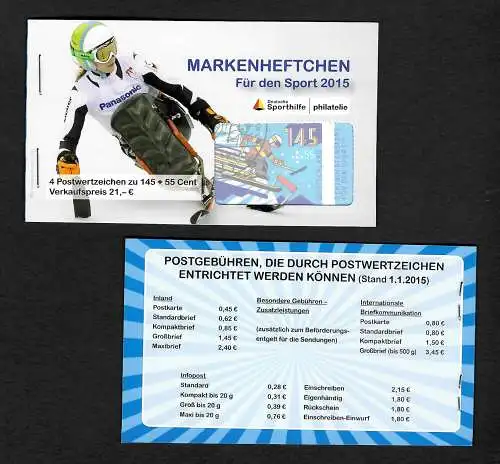 Bund 2015: Monoski,  Sporthilfe Markenheftchen, gestempelt