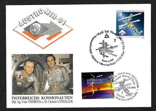 Landung: Austromier, MIR, 1992 FDC, 1. Österreicher im All Viehböck, Lothaller