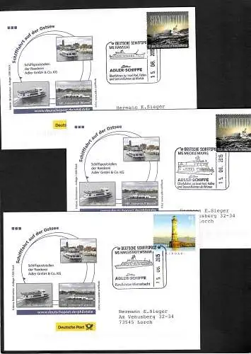 Bund: Schiffe auf der Ostsee 2015, Adler Schiffe, 3x Belege Wismar