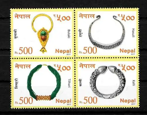 Nepal: Schmuck Ornamente: Hasuli, Bulaki, Tilhari, Kalli, postfrisch 2017