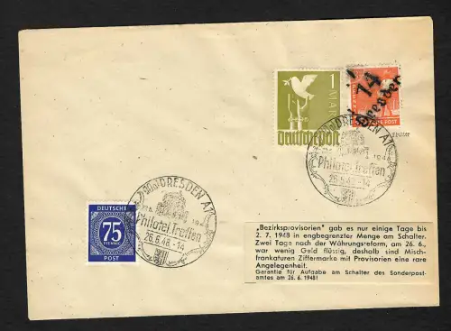 SBZ: Ortsbrief Dresden 1948 mit Bezirkshandstempel Dresden